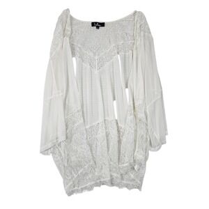 Lulus White Lace Kimono Cardigan Open Front Sheer Mesh Boho Cover Up Large